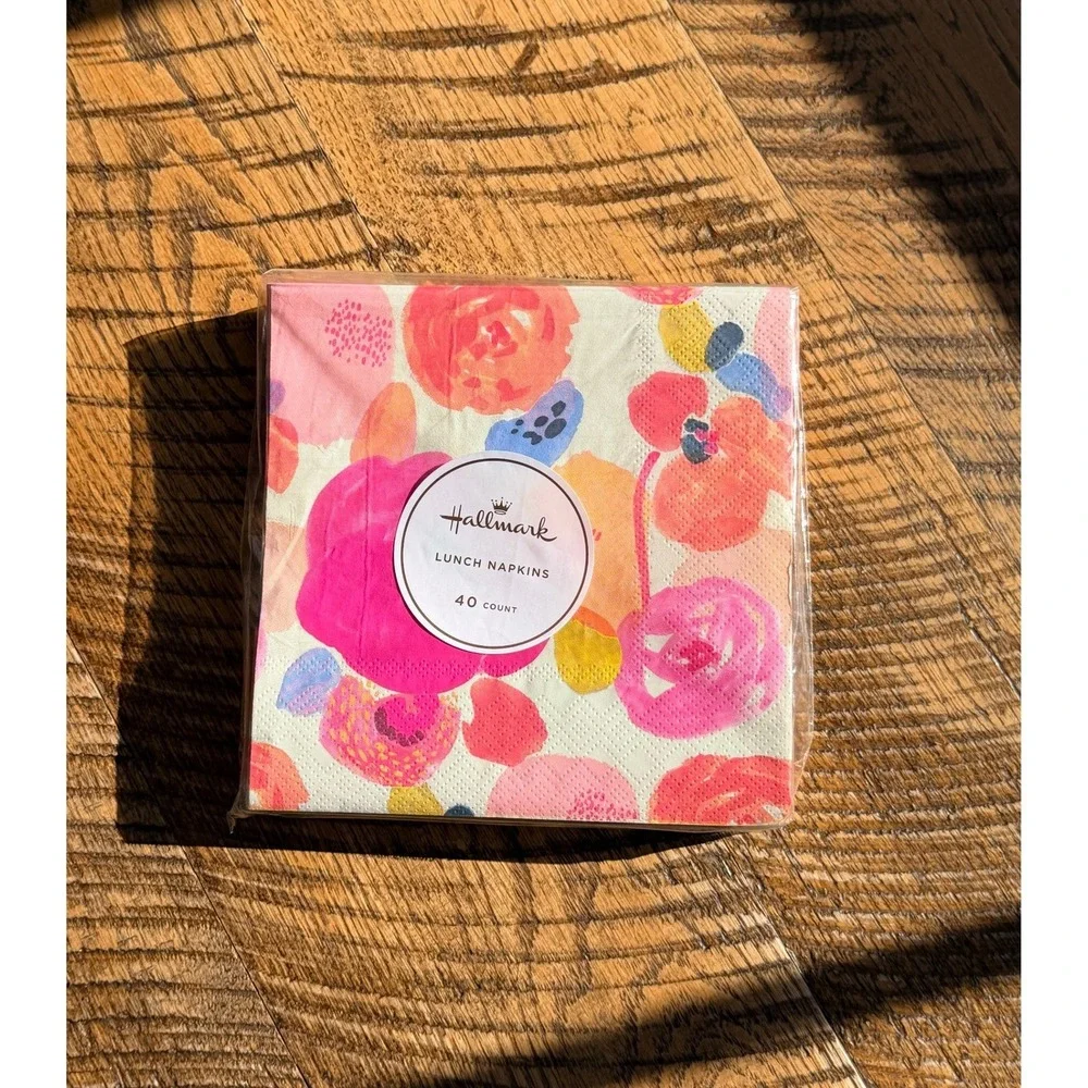 Hallmark Floral Party Supplies Set 16 Dinner Plates 40 Lunch Napkins Pink Orange